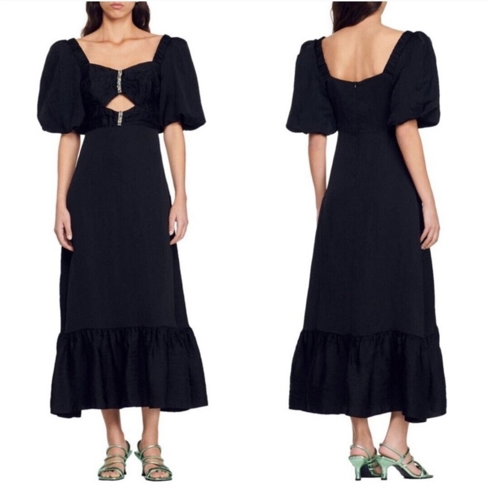 NWT Sandro Falbala Rhinestone Dress in Black Size 40 (US 8)